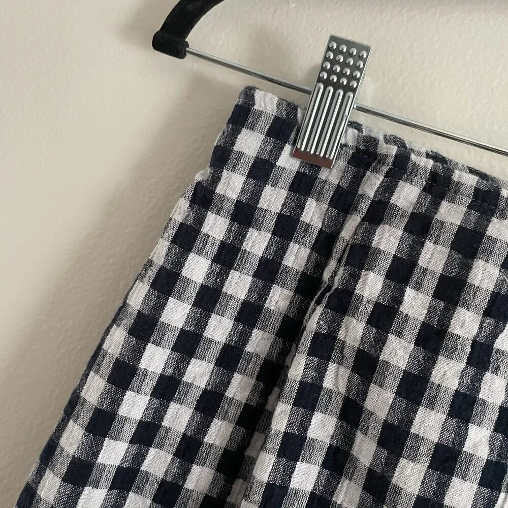 American Eagle Women XS Navy White Gingham Cotton Linen Preppy Casual Mini Skirt